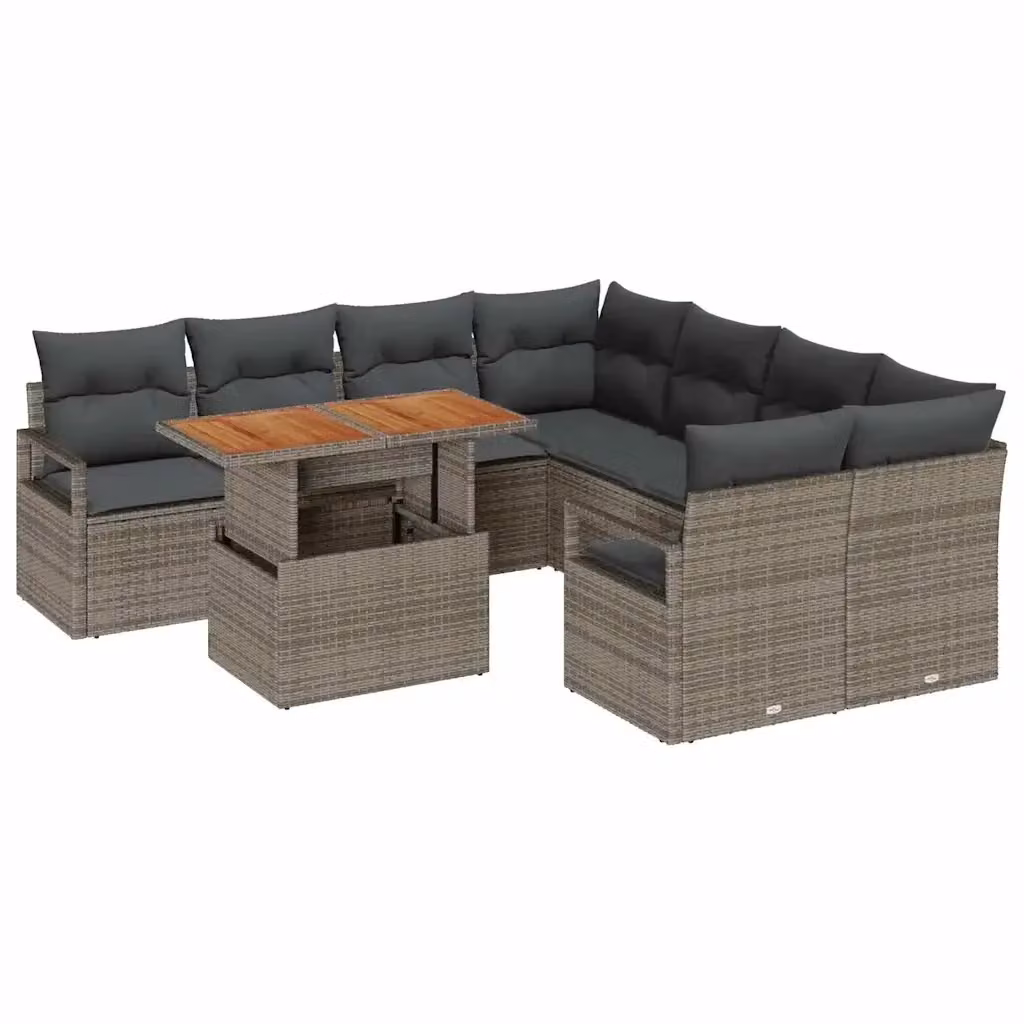 Set Divano da Giardino a L vidaXL in Rattan Grigio con 9 Pezzi e Tavolino da Caffè – 2