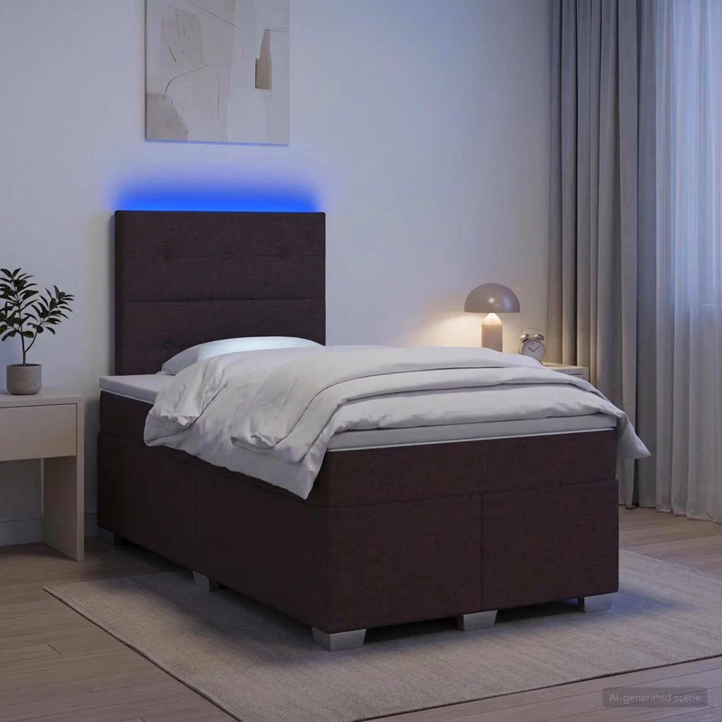 Letto box spring vidaXL con materasso a molle insacchettate, struttura imbottita in tessuto e legno, con illuminazione sottostante e porta USB, L/P: 120 x 200 cm
