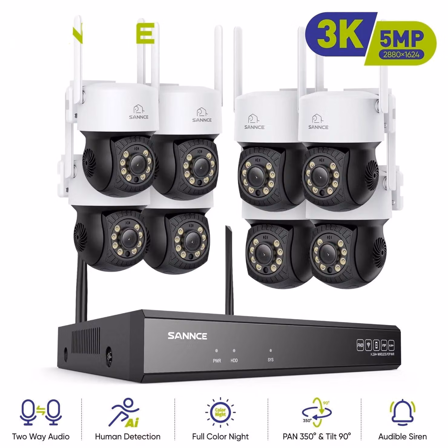 Sistema di sicurezza wireless - Kit di videosorveglianza - Sistema di telecamere - Telecamera di sicurezza - Registratore NVR