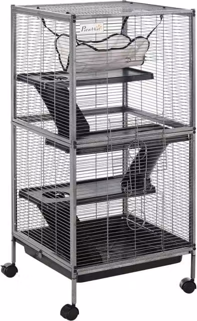 Gabbia per roditori Xylo a 3 piani con ruote e amaca, Grigio, L/P/H: 52 x 52 x 113.5 cm