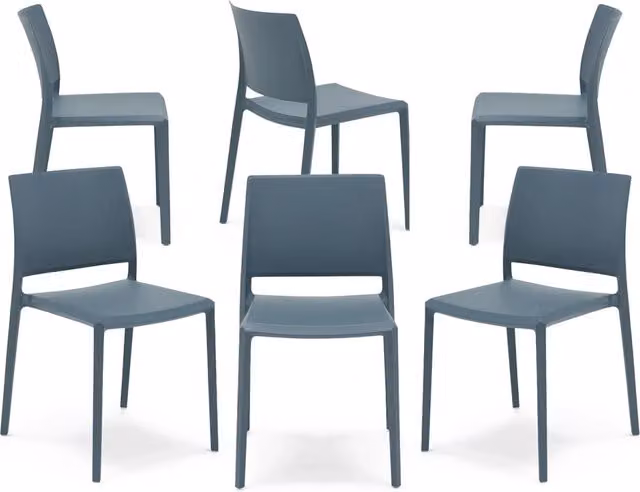 Set 6 sedie in polipropilene MEGAN, impilabile, resistente ai raggi UV, design moderno, ideale per sala da pranzo, cucina, sala d’attesa, bar, ristoranti o giardino, colore Avio