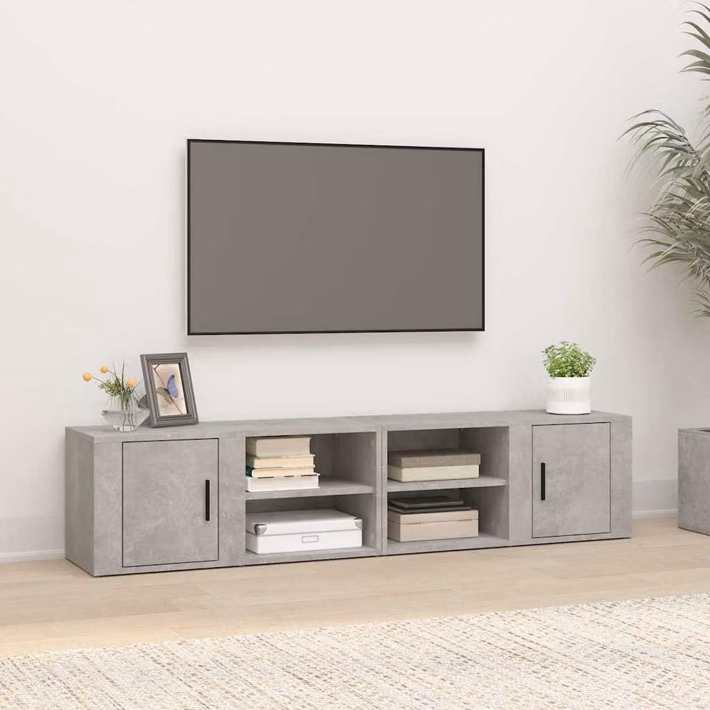Set di 2 Mobili TV Moderni vidaXL in Legno e MDF Grigio Opaco L: 80 cm, P: 31,5 cm, H: 36 cm