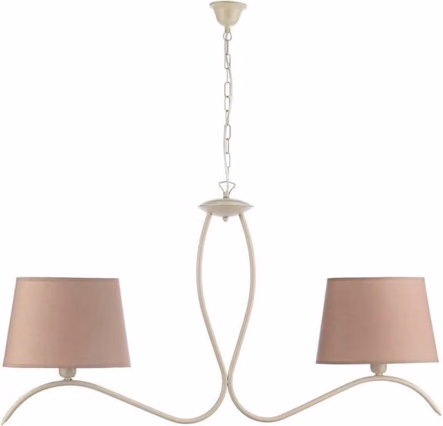 Lampadario Country Charm Zen bianco e beige con paralume in tessuto e struttura in metallo per 2 lampadine E27