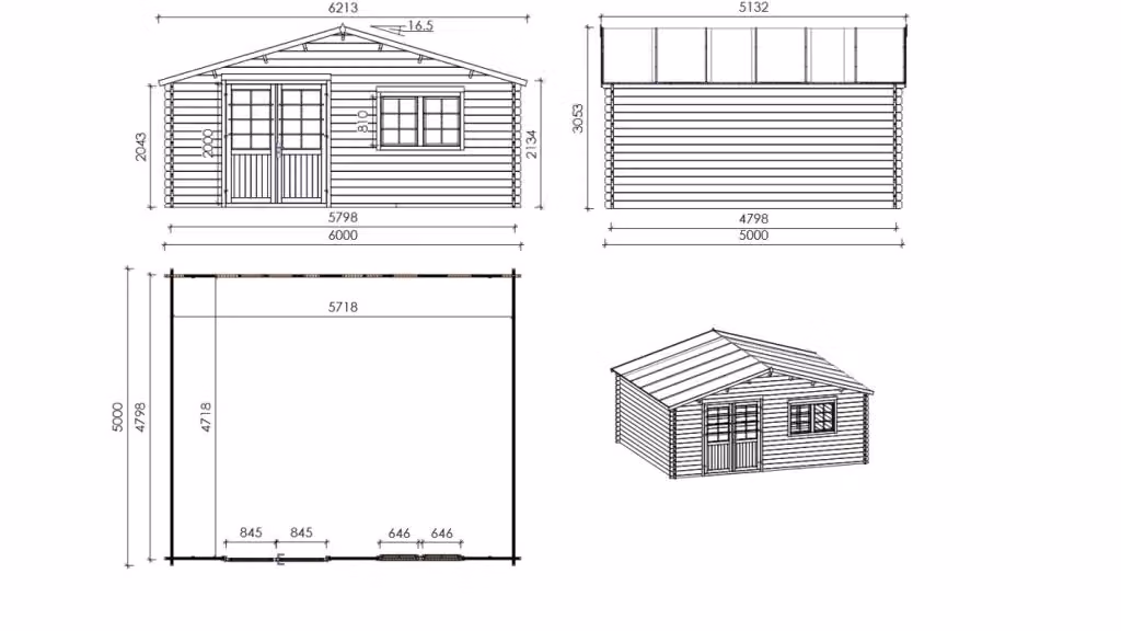 Casetta da giardino in legno ALTANKA modello ALTANKA colore naturale, superficie di 30 m2, dimensioni L: 6 m x P: 5 m, spessore pareti 40 mm – 2