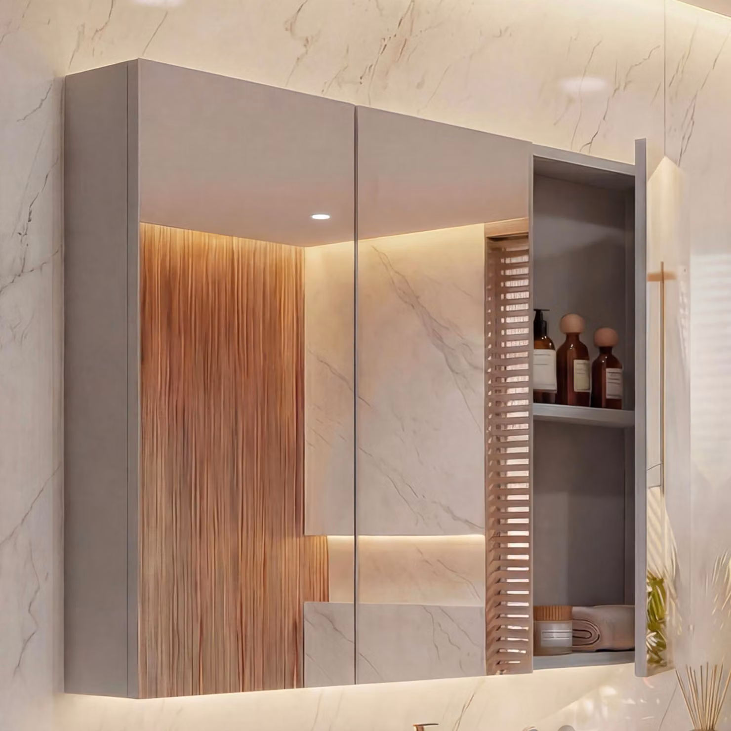 Armadio a specchio MCW-B19b, armadio da bagno pensile, 6 ripiani lucidi certificati MVG 70x80x16cm ~ grigio