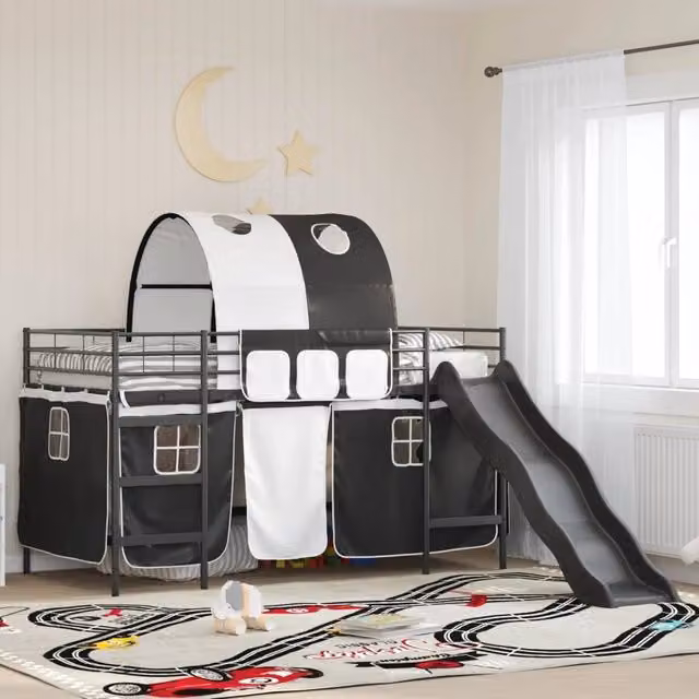 Struttura del letto loft per bambini-Giroletto per bambini Nero 90 x 200 cm Metallo