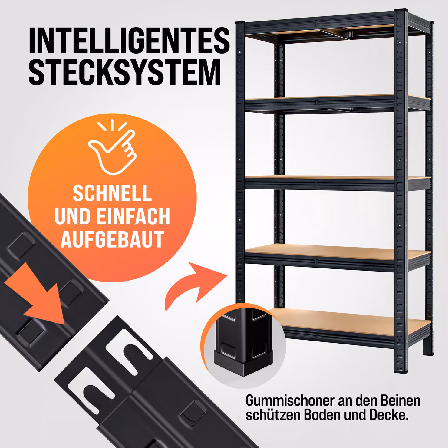 Scaffale a parete Monzana in metallo nero L: 90 cm, P: 40 cm, H: 180 cm – 4