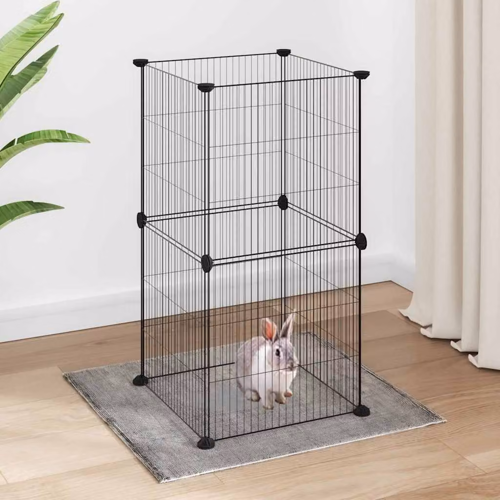vidaXL Gabbia per Animali Domestici in Acciaio con 8 Pannelli, Nero, L/P/H: 35 x 35 x 70 cm