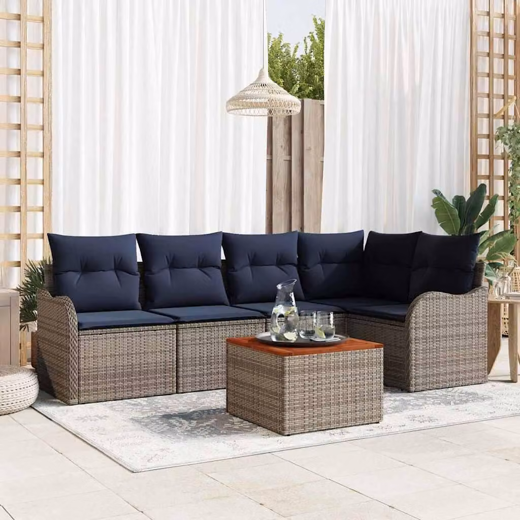 Maison Exclusive - Set da giardino composto da 6 pezzi, divano, colore grigio, realizzato in rattan sintetico