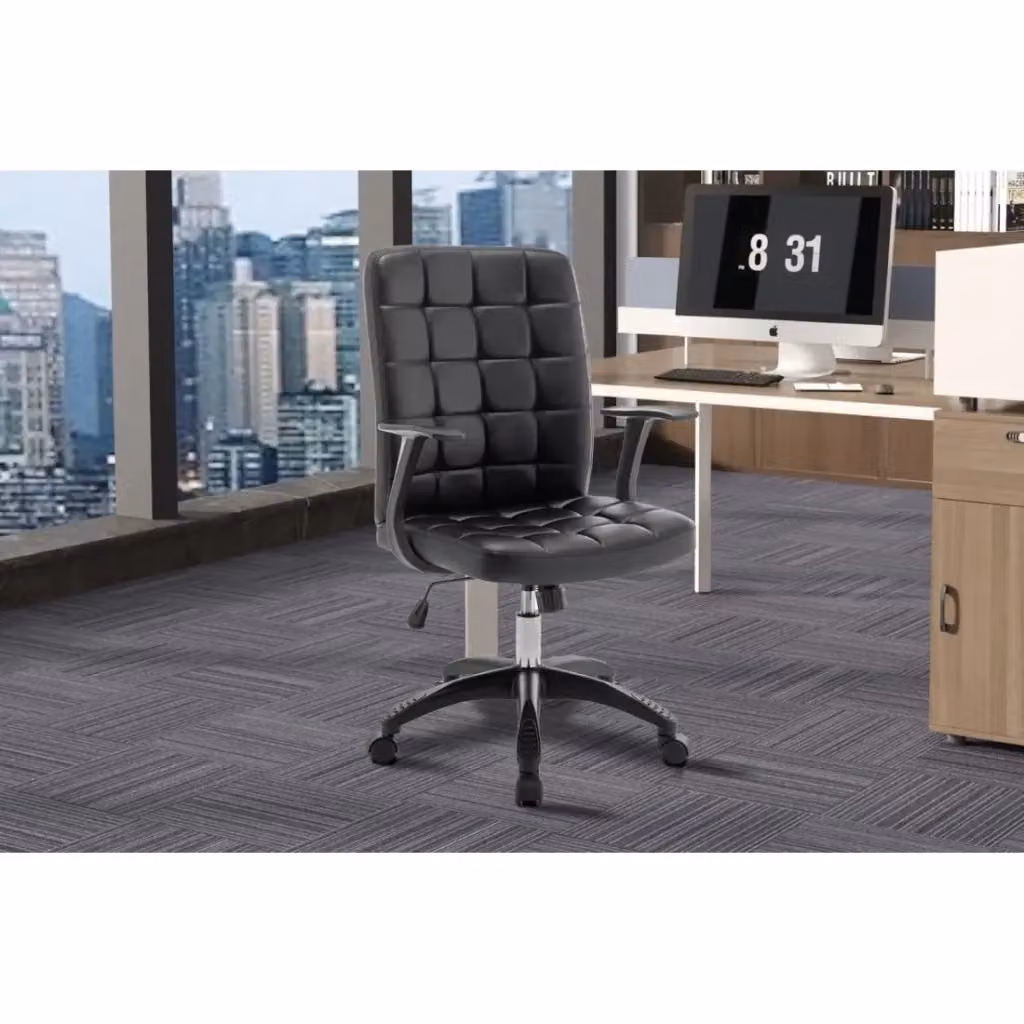 Sedia da ufficio ergonomica Meublorama KARDEN nera con braccioli e base girevole in metallo – 2