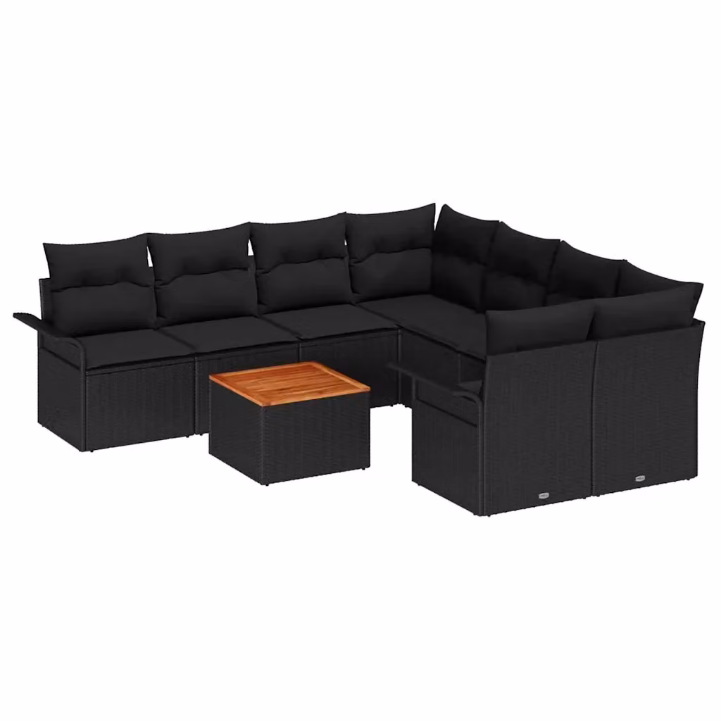 Set Divano da Giardino vidaXL 9 Posti in Polyrattan Nero con Legno di Acacia e Metallo – 2