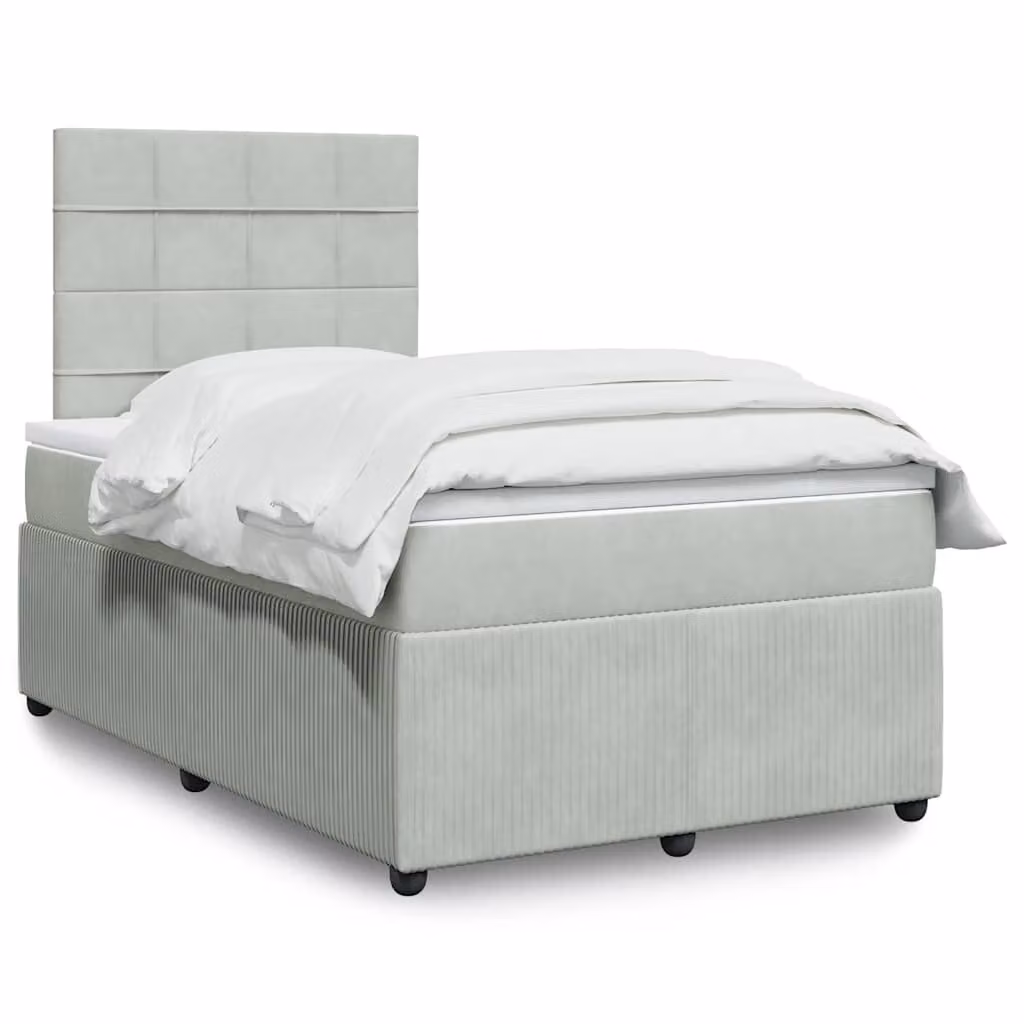 vidaXL Letto Ibrido Moderno in Velluto Grigio e Bianco con Struttura in Legno e Materasso L/P/H: 120 x 200 cm