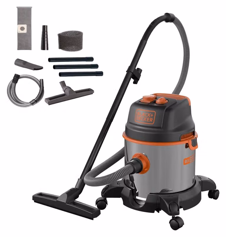 BLACK & DECKER aspirapolvere a umido e a secco 1400 W Serbatoio in acciaio inox 20 L con spina per elettroutensili