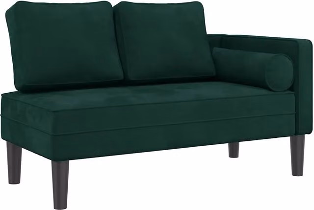 Chaise Longue Moderna in Velluto Verde con Cuscini e Imbottitura in Schiuma L/P/H: 116.5 x 62.0 x 57.5 cm – 1
