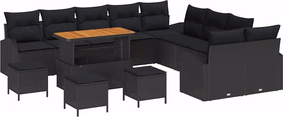 Set Divano da Giardino con cuscino 14 pcs Nero polyrattan