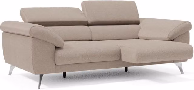 Divano Donatello Divani.Store con sedute allungabili, braccioli contenitore e poggiatesta reclinabili in tessuto smacchiabile, colore tortora, Larghezza: 183 cm