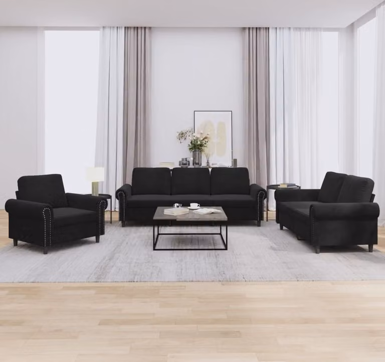 Maison Exclusive - Set divano a 3 pezzi con cuscini in velluto nero