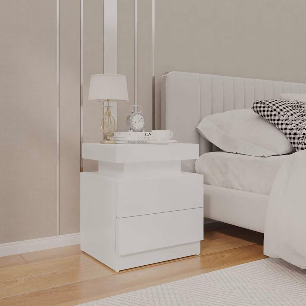 Comodino sospeso vidaXL Bianco Lucido in Legno e MDF L: 45 cm, P: 35 cm, H: 52 cm