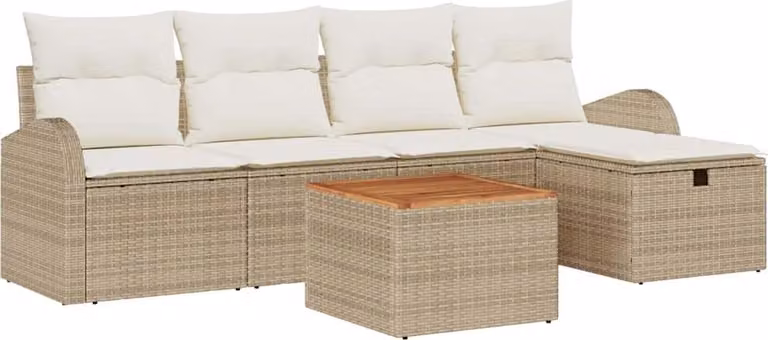 Set Divano da Giardino con cuscino 6 pcs Beige polyrattan