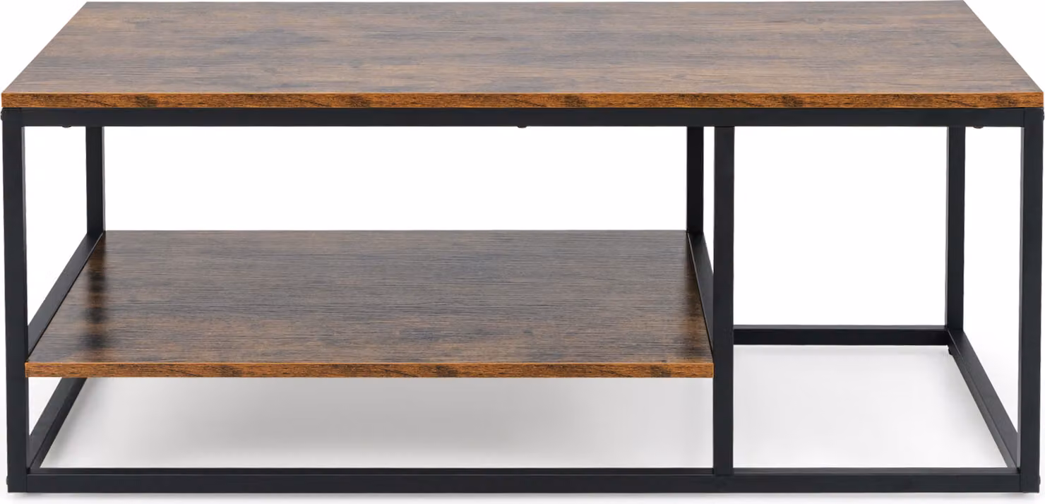 Tavolino industriale a 2 livelli COSTWAY, tavolino rettangolare da 105 cm con ripiano e struttura in metallo, tavolino in legno rustico marrone