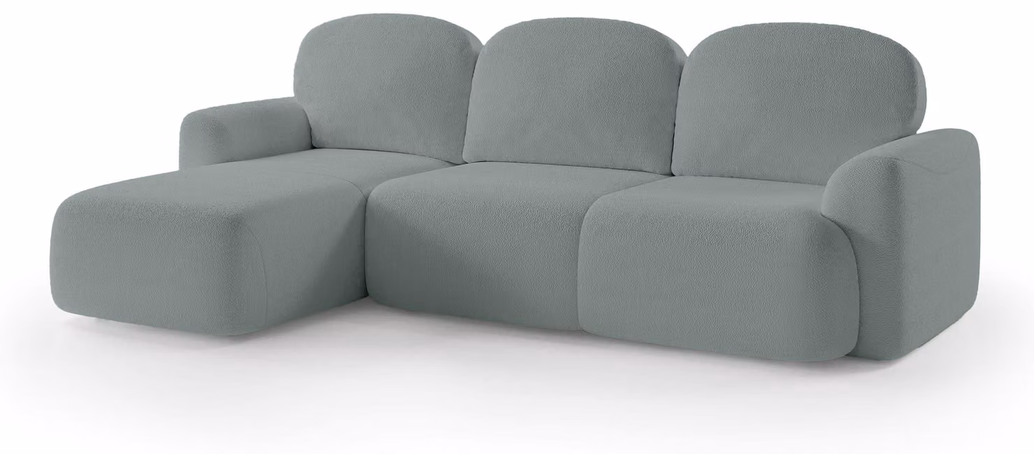 Divano angolare con funzione letto, modello Bulu, lato sinistro, colore Ozeannebel