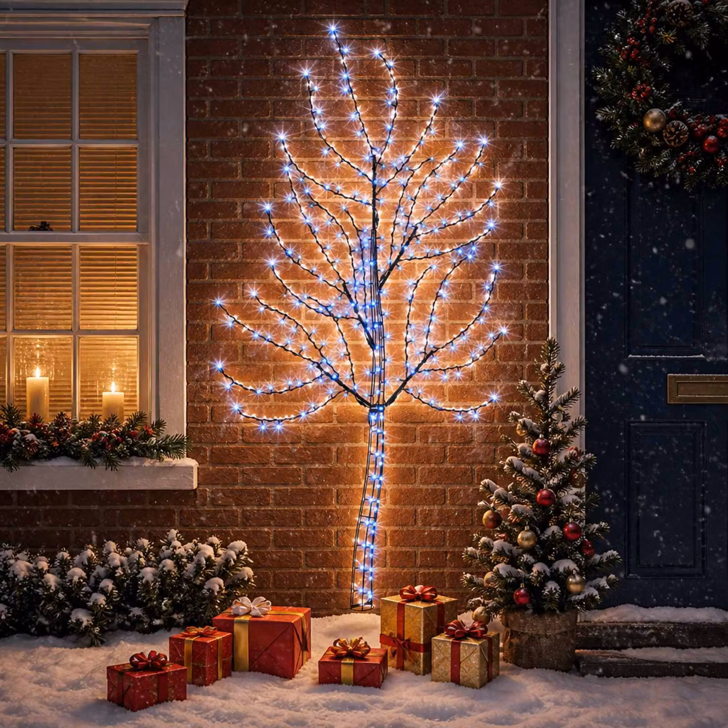 vidaXL Albero di Natale da parete a LED 180 cm 200 LED Blu Acciaio