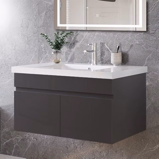 Mobile bagno sospeso con lavabo da incasso 79 cm,bianco, 2 ante.