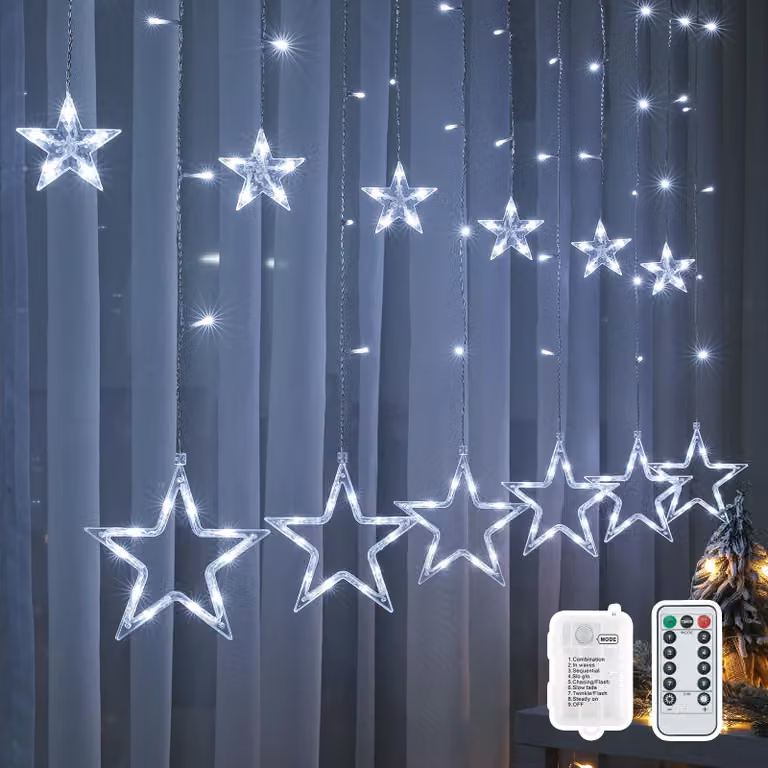 Luci decorative natalizie, 2 metri, 138 stelle a LED, luce bianca fredda, alimentate a batteria