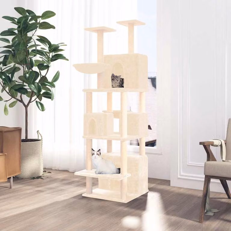 Albero per gatti vidaXL con tiragraffi in sisal, amaca e cuccia, colore beige, Altezza: 180 cm