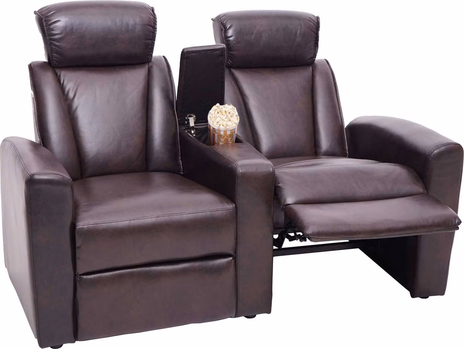 poltrona cinema a 2 posti HWC-H30, poltrona reclinabile poltrona TV divano a due posti, vano portaoggetti Soft Touch Pelle finta MVG ~ marrone