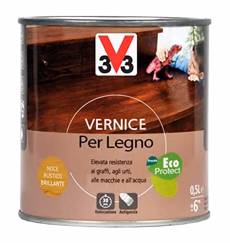 V33 Vernice Per Decorare E Valorizzare I Rivestimenti Interni In Legno, Resa 12mq / L Circa Noce Rustico Brillante 500 Ml