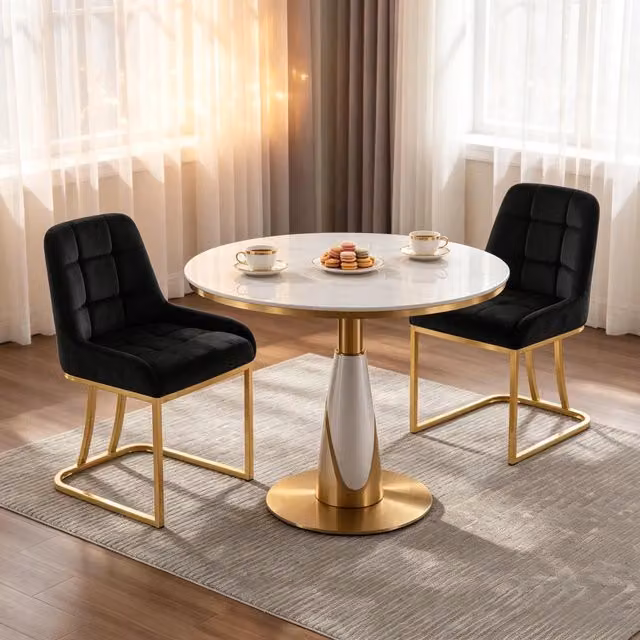 Desviae Sedia da Pranzo Set da 2 con Schienale Ergonomico e Piedini Regolabili in Metallo e Velluto Nero