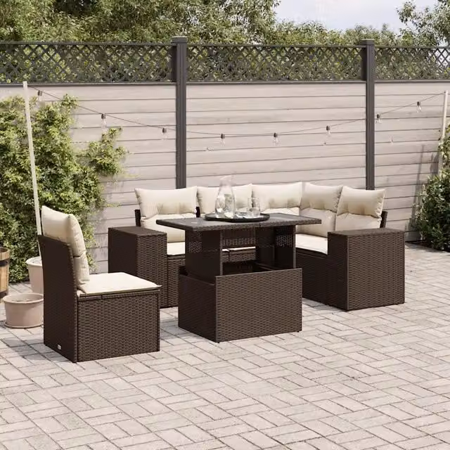 Set Divano da Giardino 6 pz con Cuscini Marrone in Polyrattan 3269173