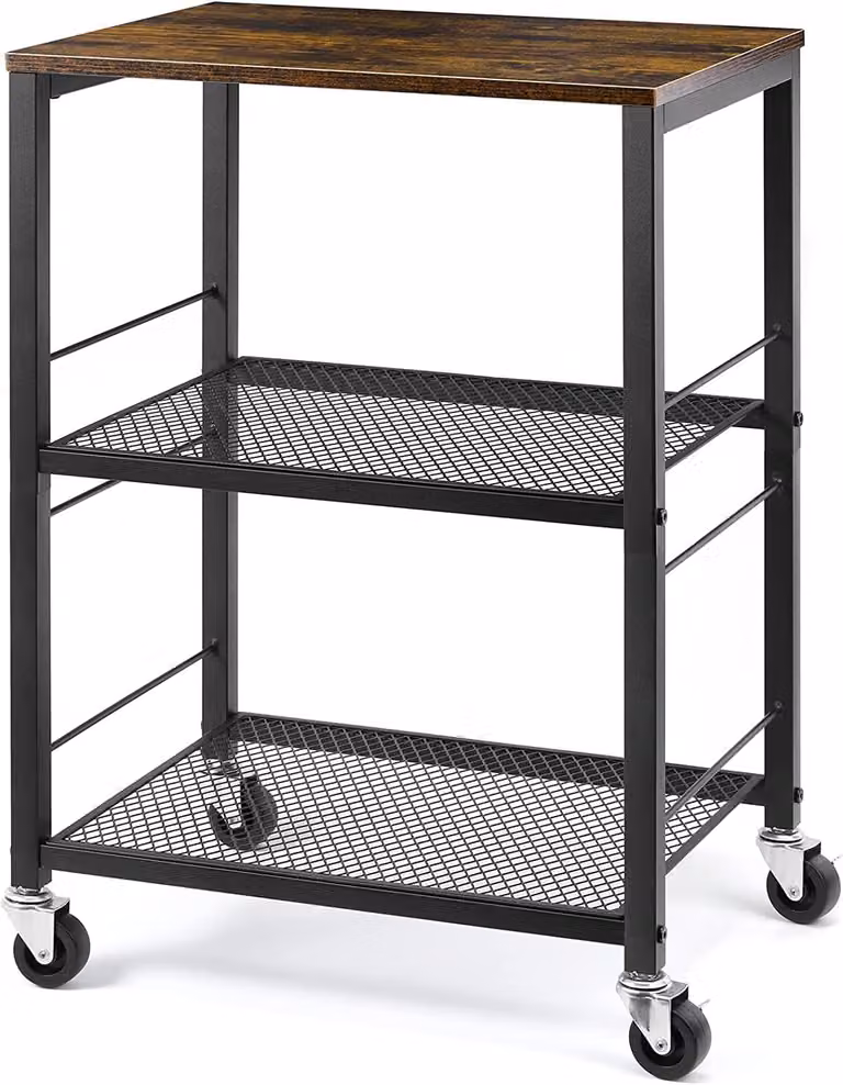 Carrello a tre piani, carrello da portata rustico, robusta unità di stoccaggio