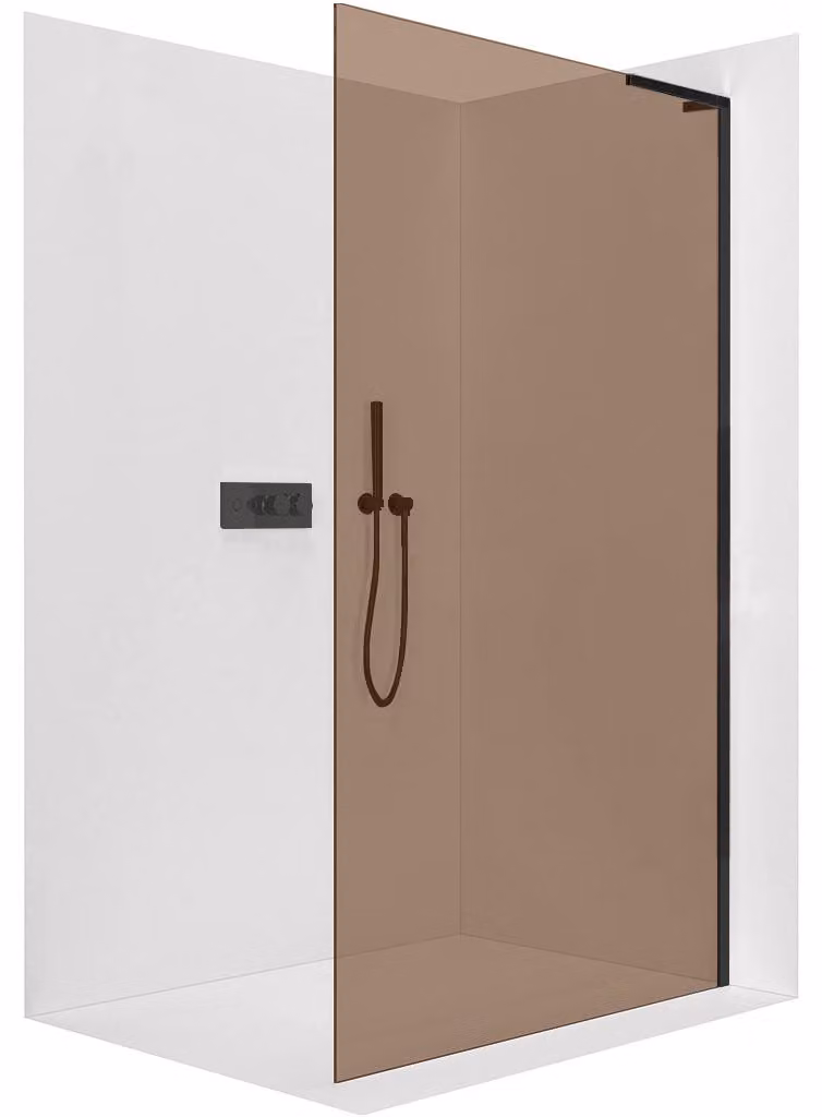CERANO - Box doccia Walk-in Onyx con montante a L a destra - 8 mm - nero opaco, vetro bronzo - 50x200 cm