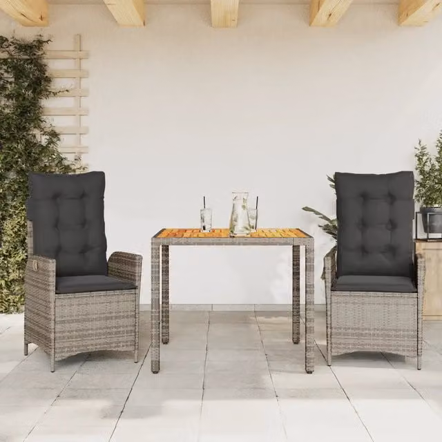 Set da Pranzo da Giardino 3 pz con Cuscini in Polyrattan Grigio 3213103