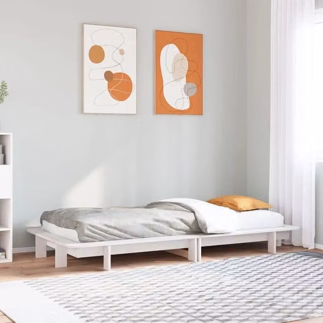 Struttura Letto Design Mania in Legno Massello di Pino Bianco con Doghe, L/P: 90 x 190 cm