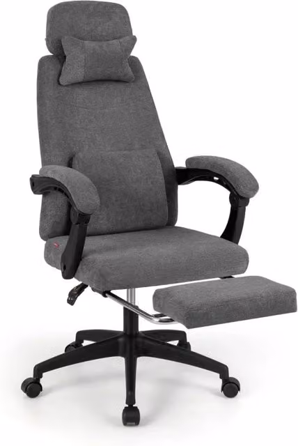 Sedia da ufficio ergonomica reclinabile con poggiapiedi e poggiatesta in ciniglia grigia L/P/H: 100 x 66 x 119-126 cm