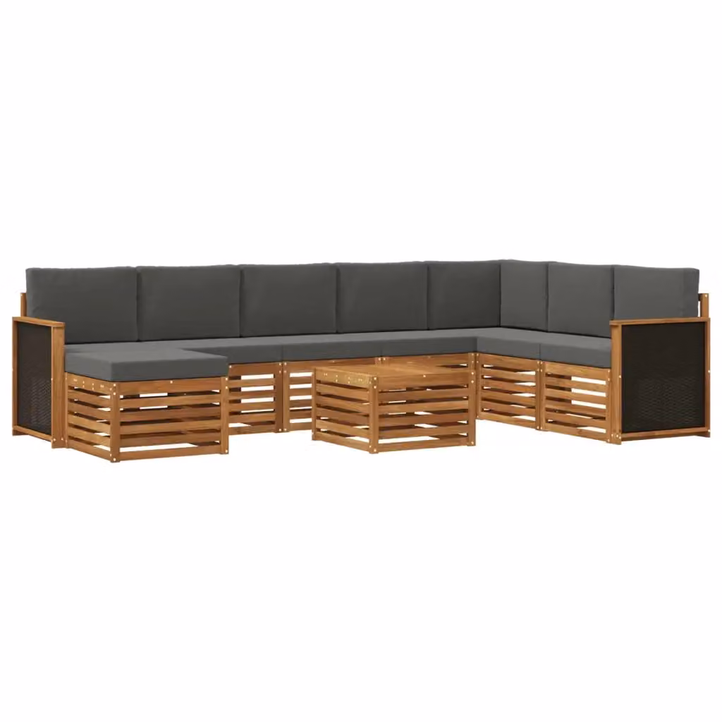 Set di divani da esterno vidaXL in legno di acacia con cuscini beige e antracite, composizione a L con tavolino e pouf – 2