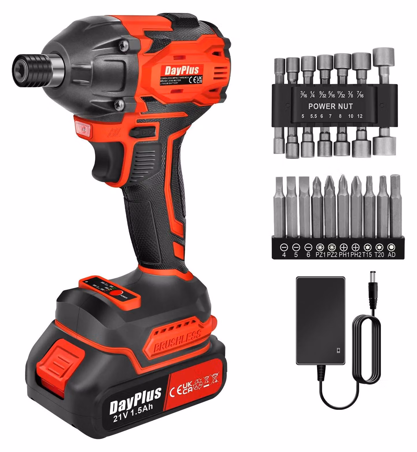 Avvitatore a impatto a batteria - Senza spazzole 21 V - Attacco quadrato da 1,27 cm - Coppia massima 1500 Nm - Due velocità - Numero di giri 0–3200 giri/min - Batteria da 1500 mAh