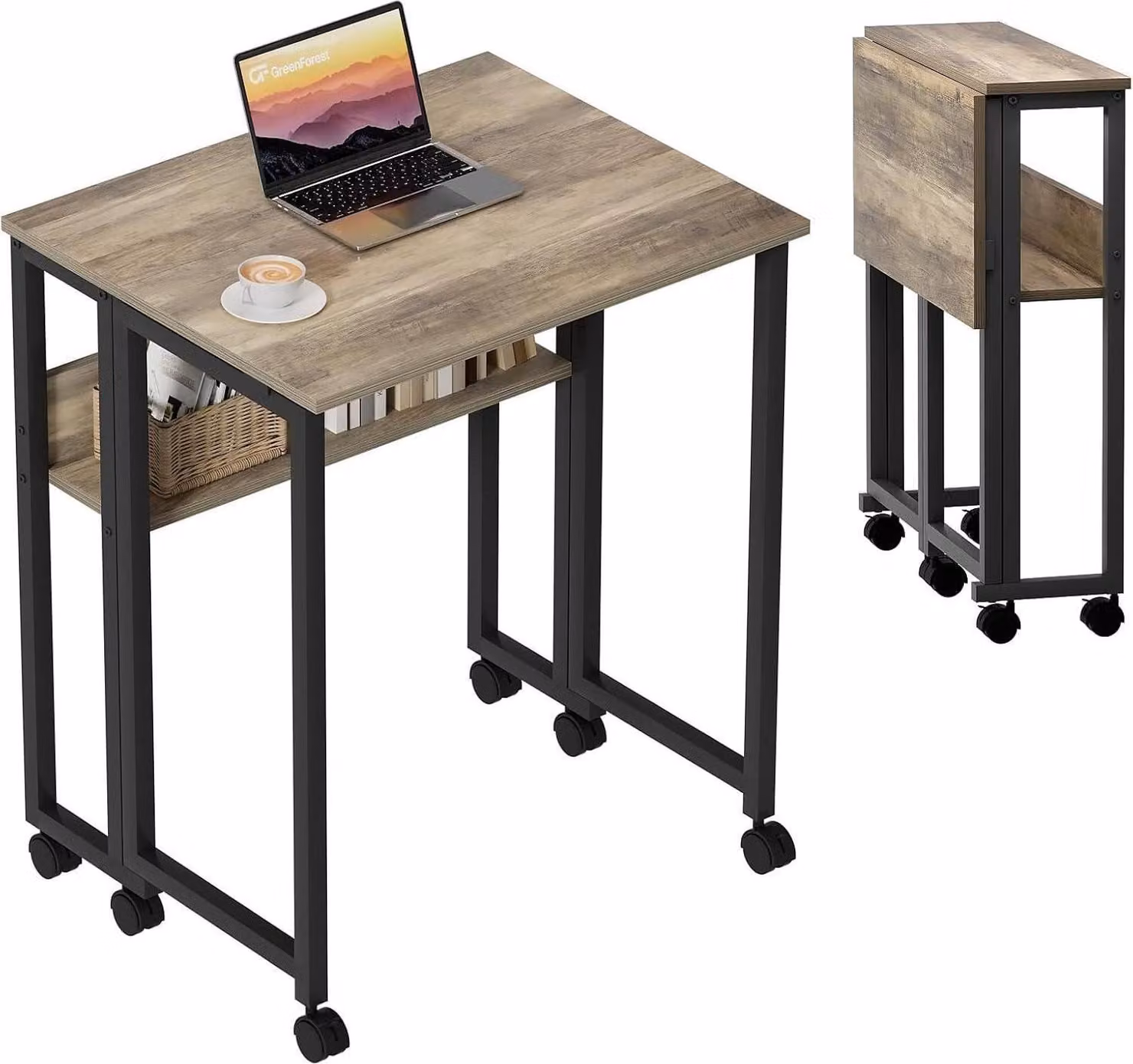 Scrivania pieghevole 80 cm con rotelle rovere sabbia spazio di archiviazione