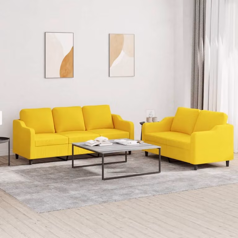 Maison Exclusive - Set divano a 2 posti con cuscini in tessuto giallo chiaro