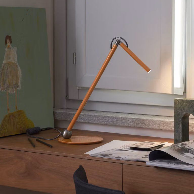Oluce Lampada da scrivania Calamaio, Giallo / Arancione, Soggiorno / Sala da pranzo, Metallo, Design, Lampada da tavolo