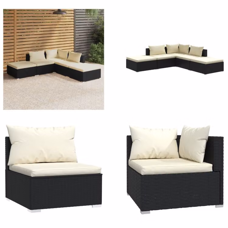 vidaXL set salotto da giardino 5 pezzi con cuscini in poly rattan nero - set salotto da giardino - set salotto da giardino - set salotto da patio - set divano da giardino