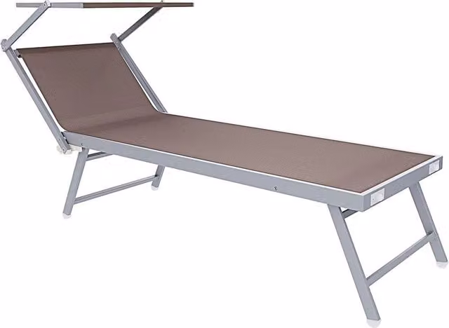 Trade Shop - Lettino Pieghevole Prendisole In Alluminio Textilene Con Parasole Orientabile 186x61x38cm - Tortora
