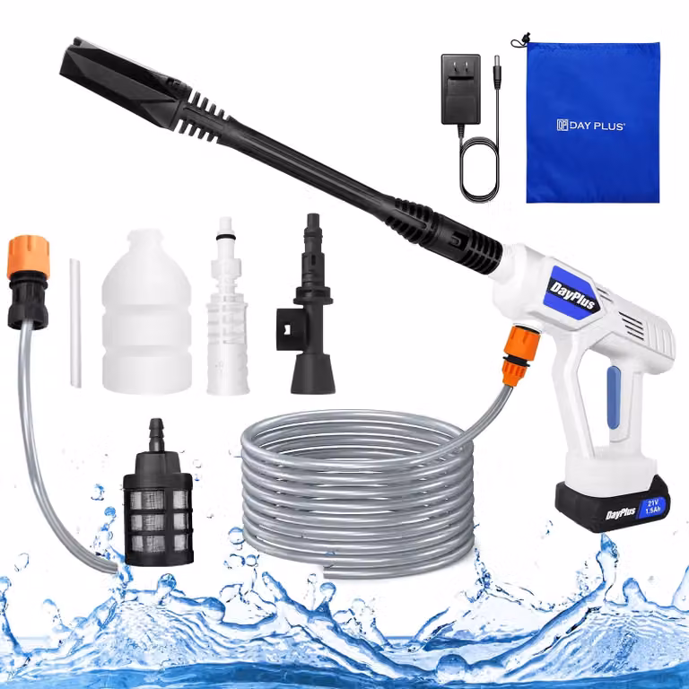 Idropulitrice portatile – Senza fili, 25 bar, 21V – Batteria da 1,5Ah, 1 batteria inclusa – Tubo da 5 metri – Contenitore per la schiuma – Raccordi rapidi