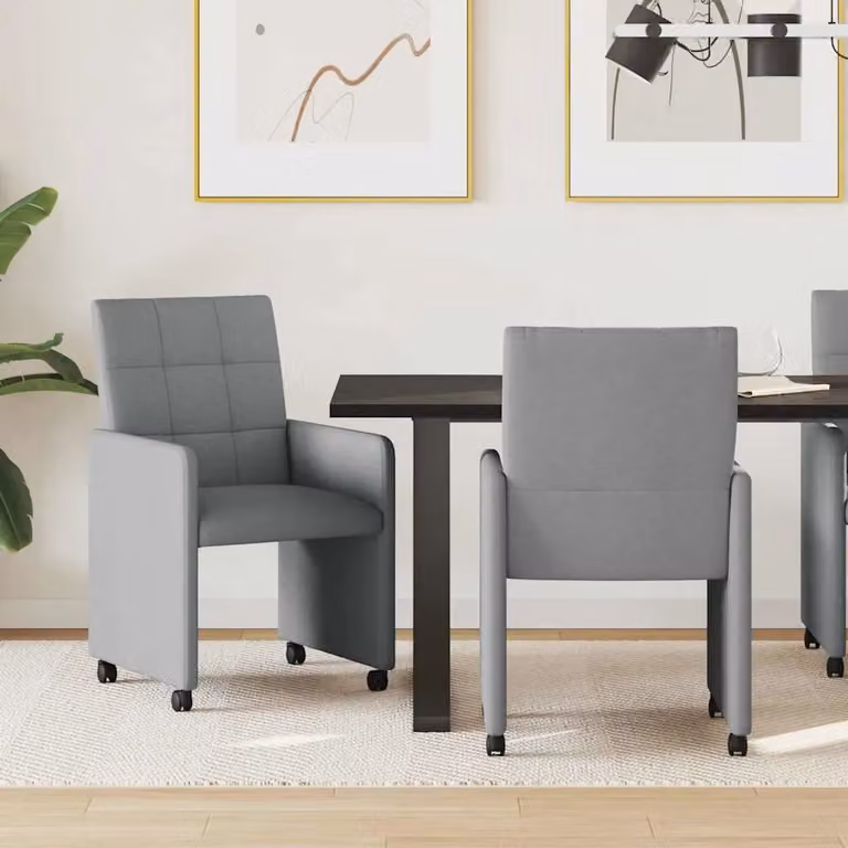 Set di 2 sedie da pranzo vidaXL con ruote e braccioli in tessuto grigio chiaro, L: 58 cm, P: 65 cm, H: 94 cm