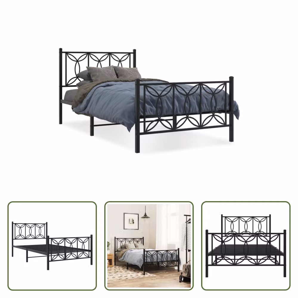 The Living Store Struttura letto con testiera e pediera in metallo nero 100x200 cm