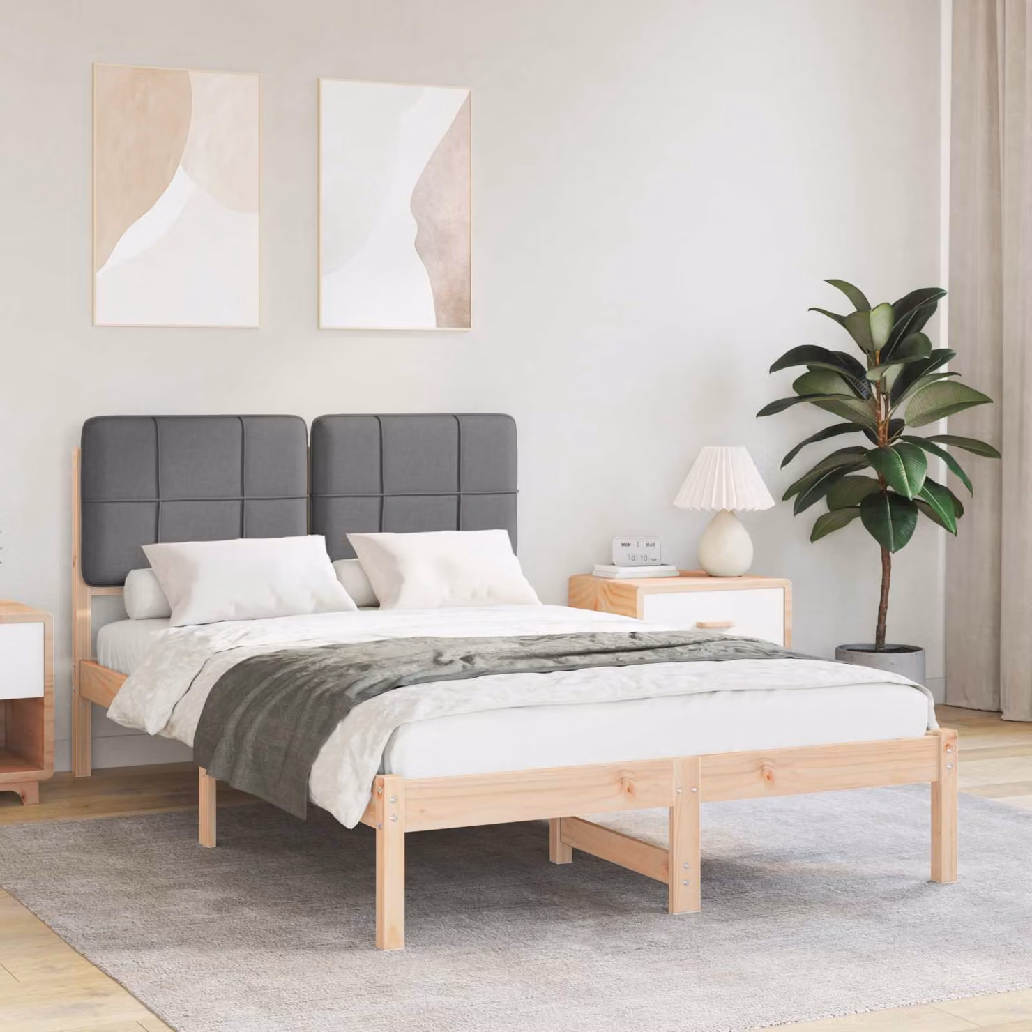 vidaXL Letto con Testiera Rivestita in Tessuto Grigio, L/P/H: 200 x 120 x 84,5 cm – 1