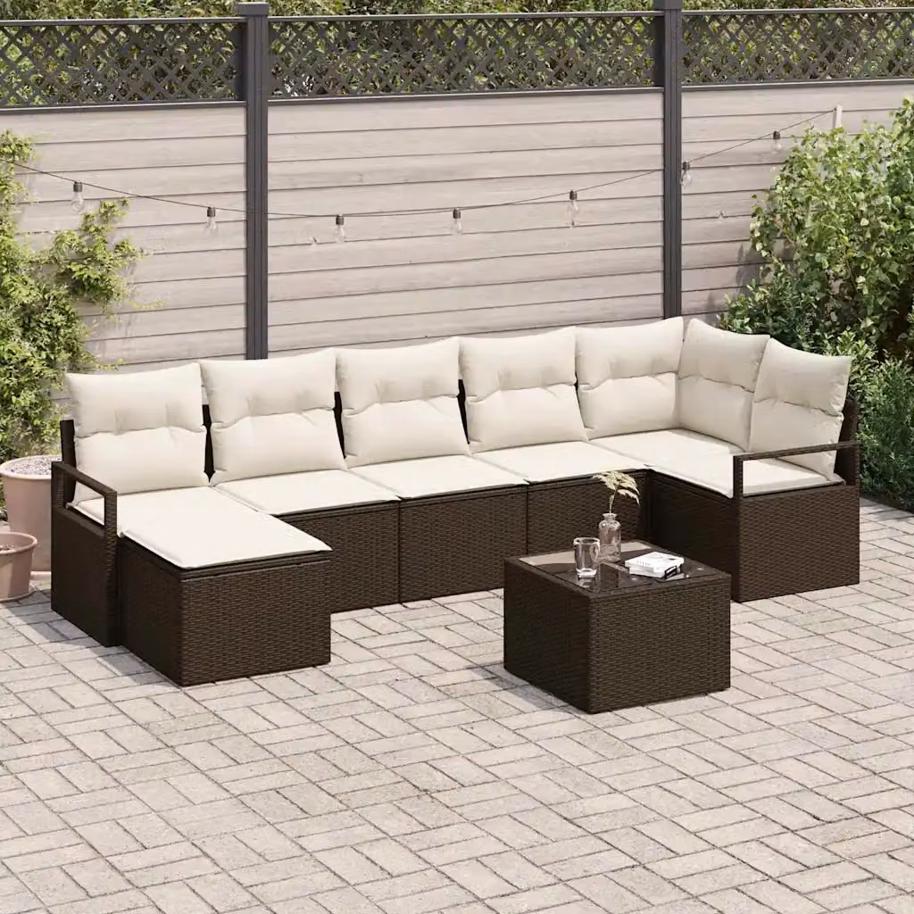 Set di divani da giardino vidaXL 8 pezzi in rattan con cuscini marrone e beige – 1